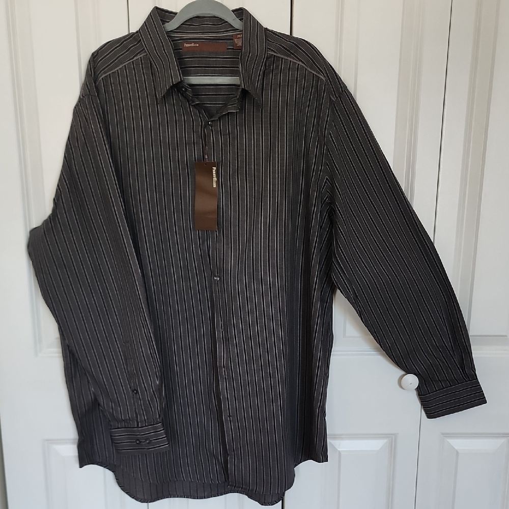 Perry Ellis Men's Black Striped Dress Shirt